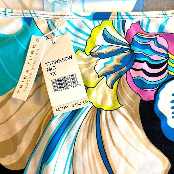 Trina Turk Sintra Flora Kimono Sleeve Boat Neck Coverup. - Picture 6 of 7